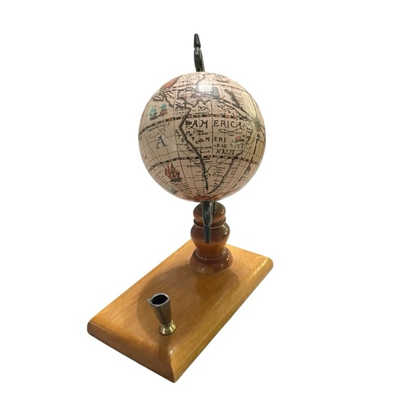 Vintage MCM Old World Globe Desktop Pen Holder Stand w/ Pen Holder - Picture 5 of 8